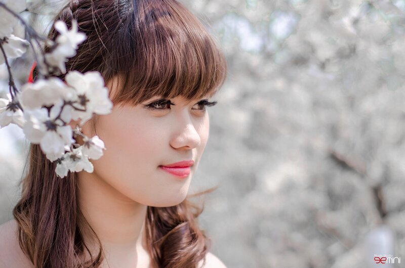 woman with cherry blossoms