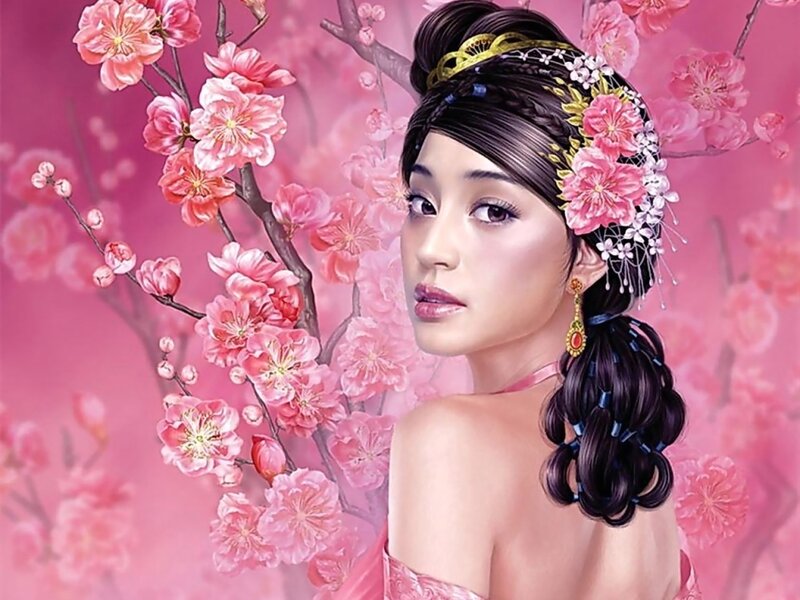 woman with cherry blossoms