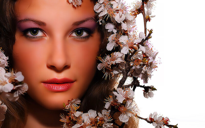 woman with cherry blossoms