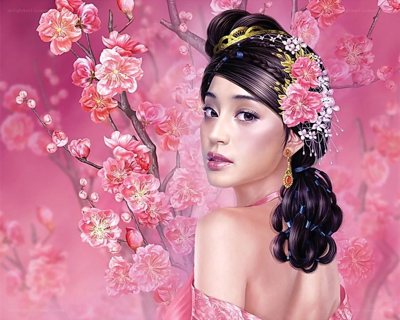 Woman with cherry blossoms