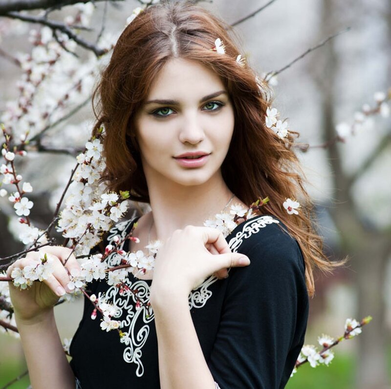Woman with Cherry Blossoms — Black, Serene