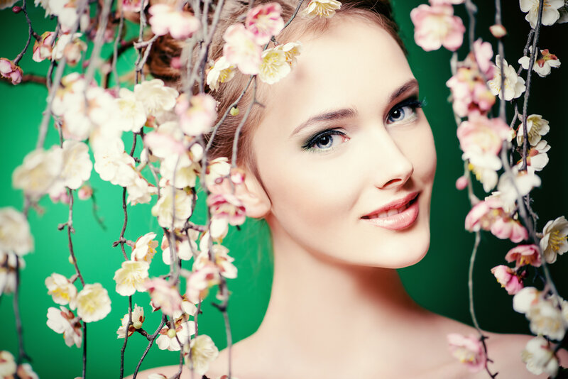 Woman with Cherry Blossoms — Green