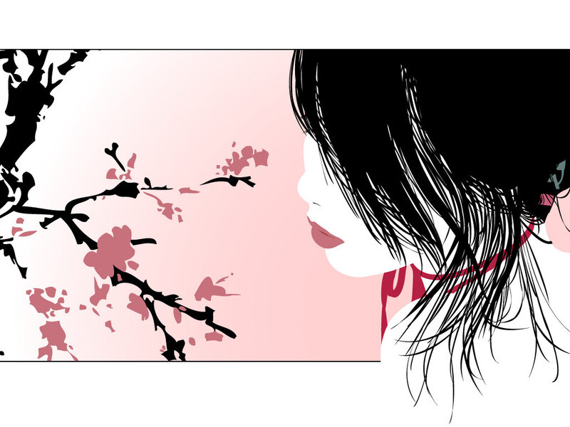 Woman with Cherry Blossoms — Pink, Serene