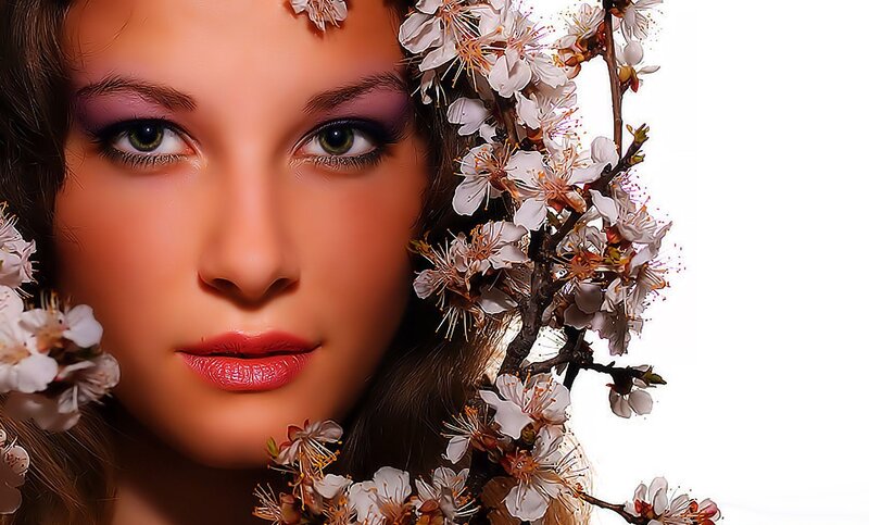 Woman with Cherry Blossoms — White, Serene