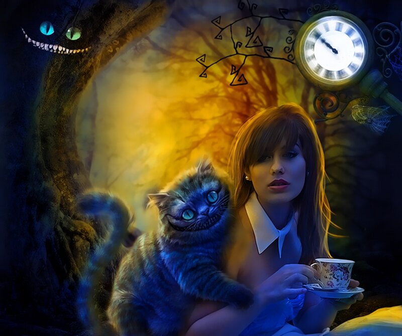 Woman with Cheshire Cat — Blue