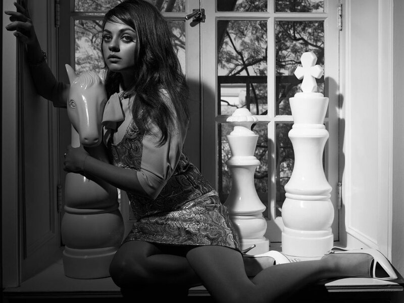 Woman with Chess Pieces — Black, Dramatic, Photograph