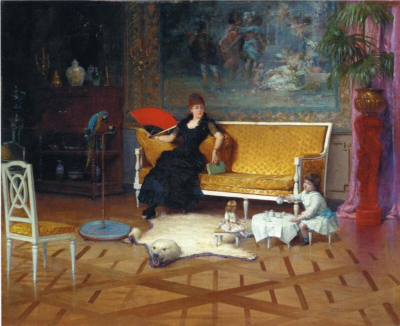 Woman with child in parlor