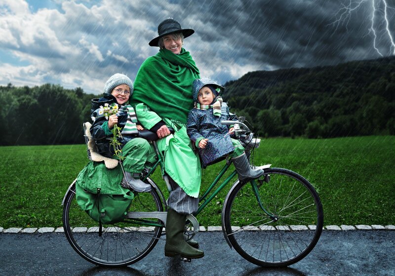 Woman with Children on Bike
