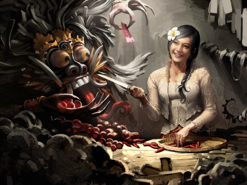 Woman with Chili Peppers — Brown