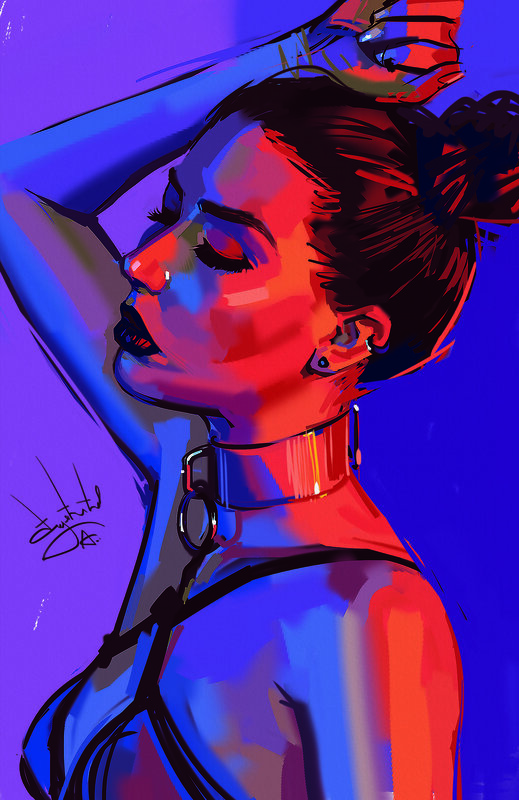 Woman with Choker — Blue