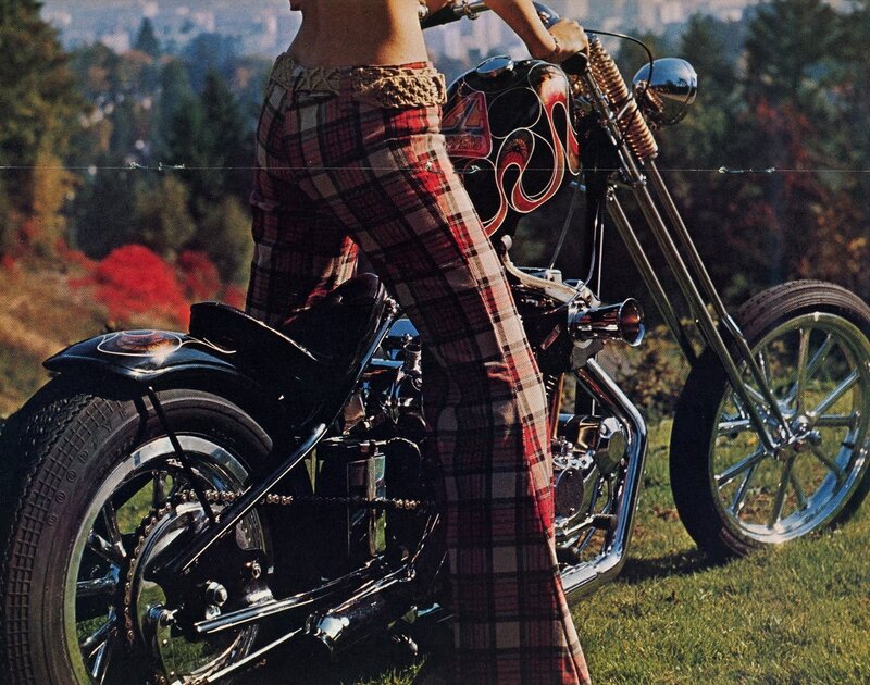 woman with chopper motorcycle
