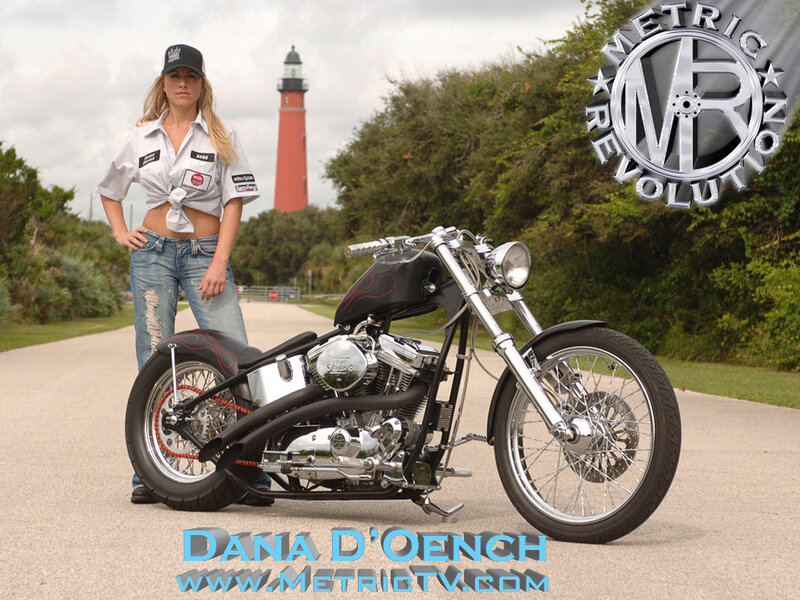 Woman with Chopper Motorcycle — Black