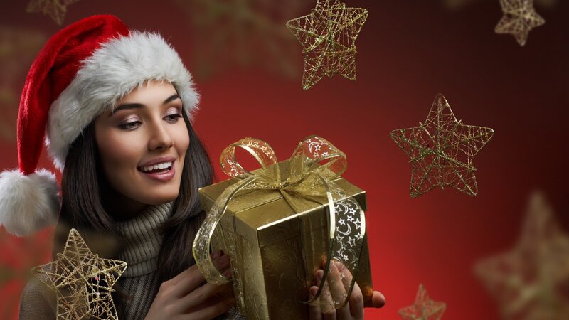Woman with Christmas gift
