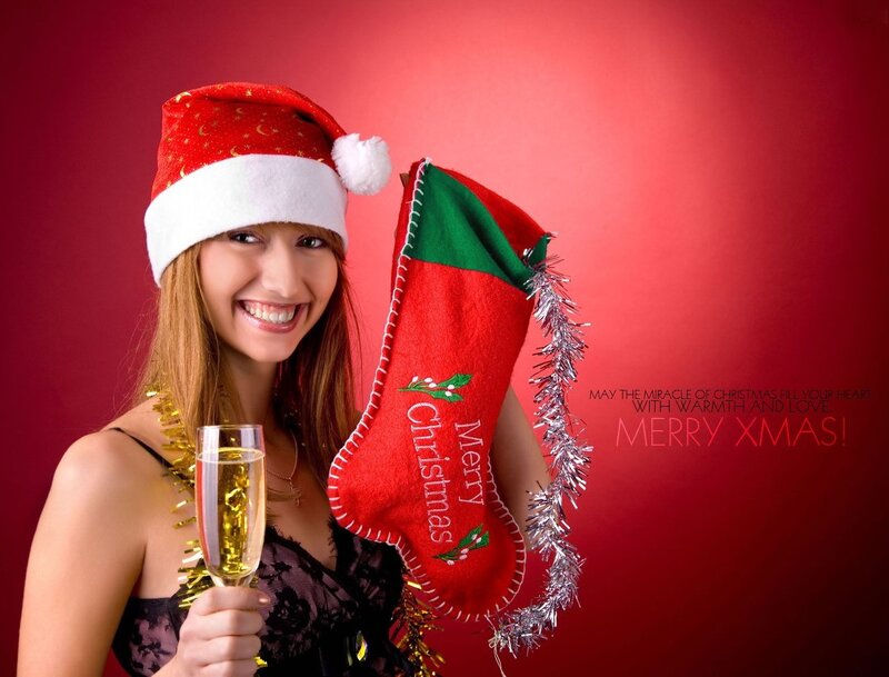 Woman with Christmas stocking