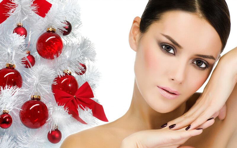 Woman with Christmas Tree — White