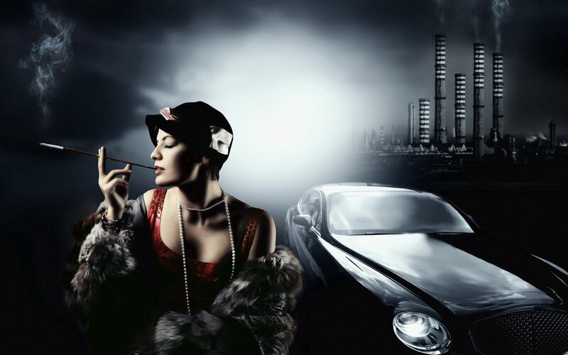 woman with cigarette and car