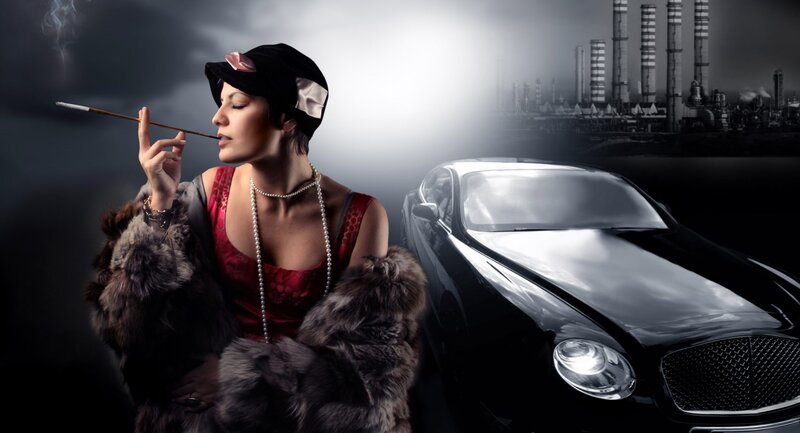 woman with cigarette and luxury car