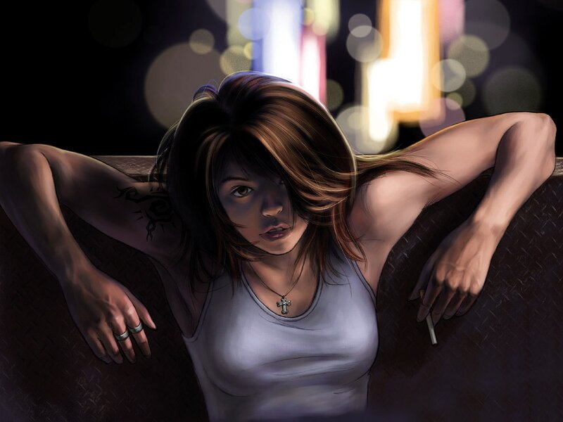 woman with cigarette at night