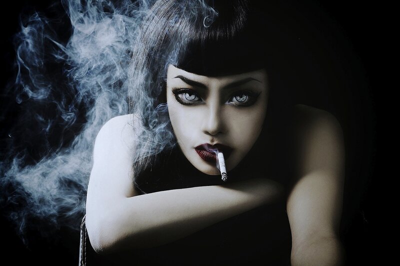 Woman with Cigarette — Black, Dramatic, Night