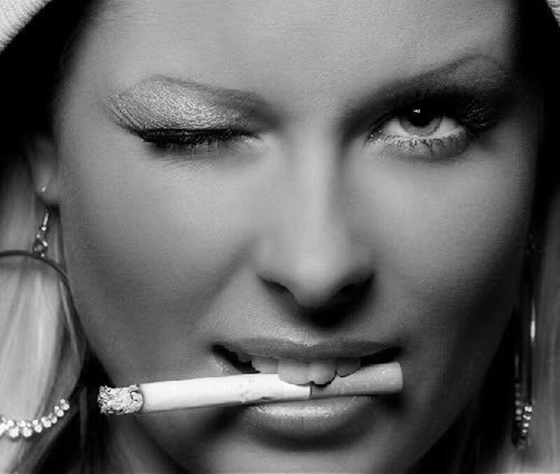 Woman with Cigarette — Black, Dramatic, Photograph, Earrings
