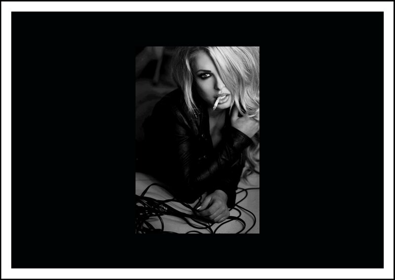 Woman with Cigarette — Black, Dramatic, Photograph, Leather Jacket