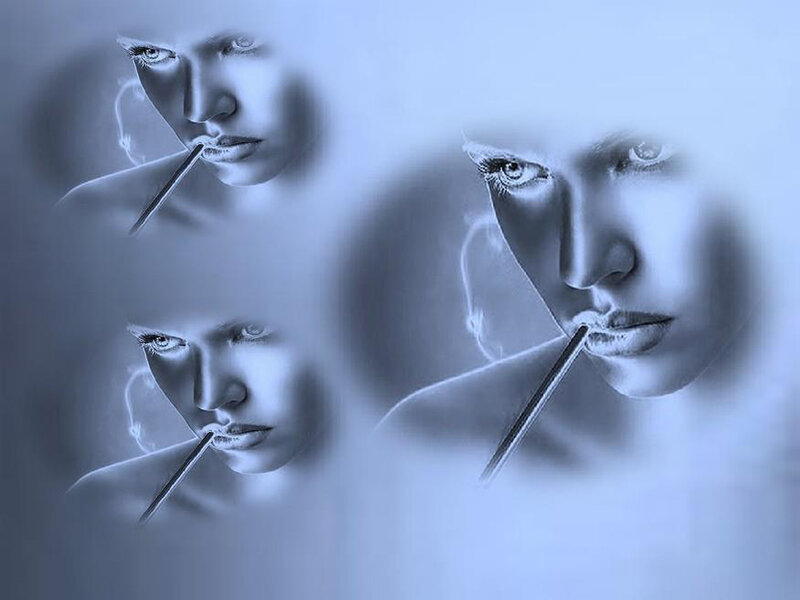 Woman with Cigarette — Blue