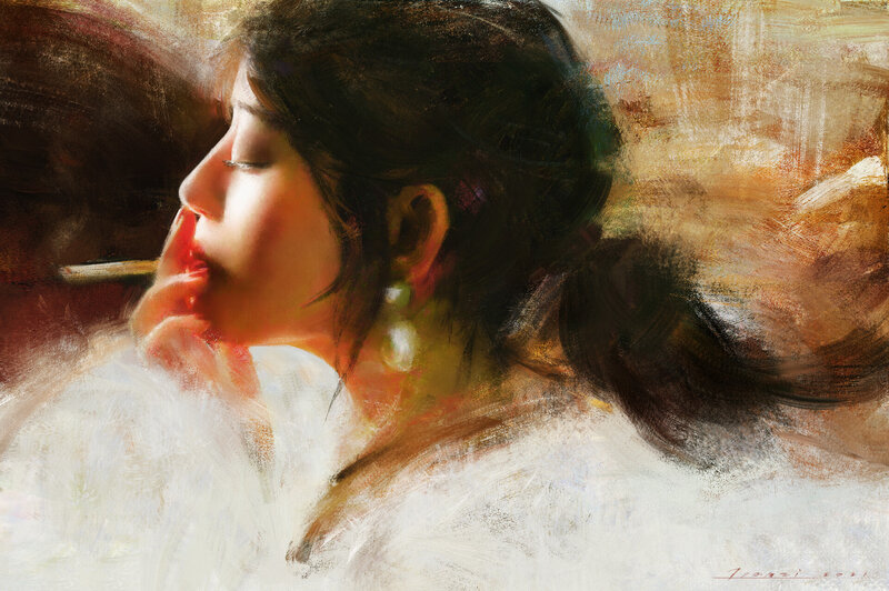 Woman with Cigarette — Brown, Contemplative