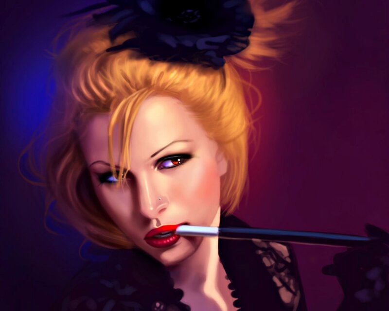 Woman with Cigarette Holder — Purple