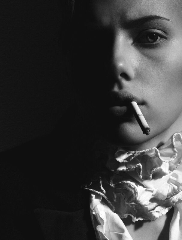 woman with cigarette in black and white