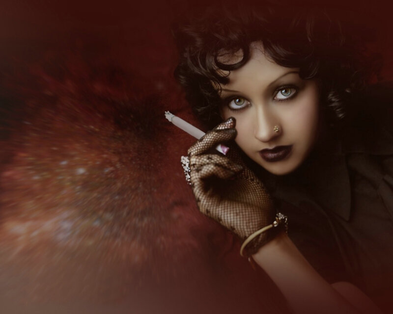 woman with cigarette in vintage style