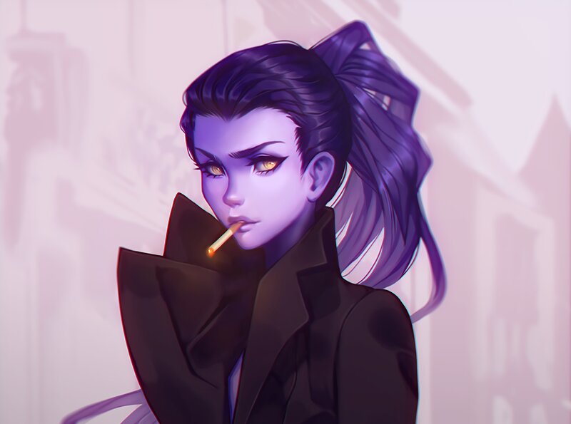 Woman with Cigarette — Purple, Dramatic
