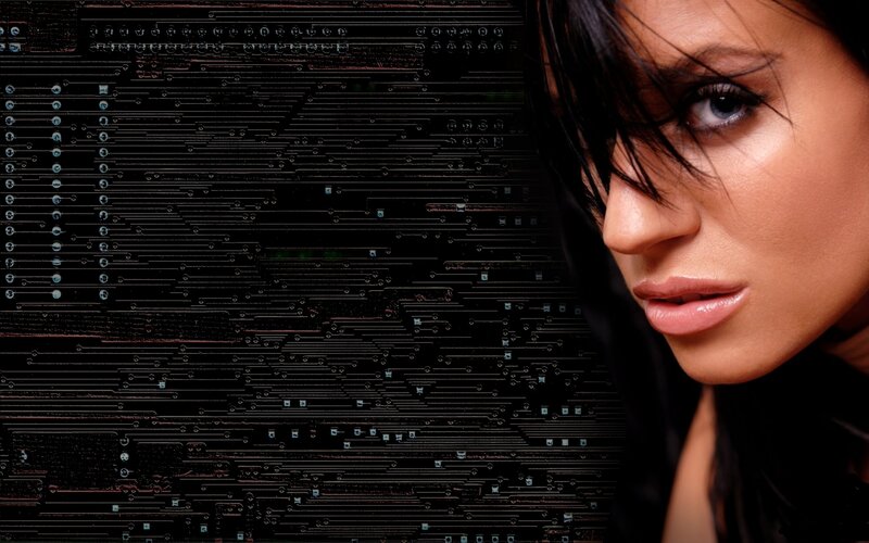 woman with circuit board background