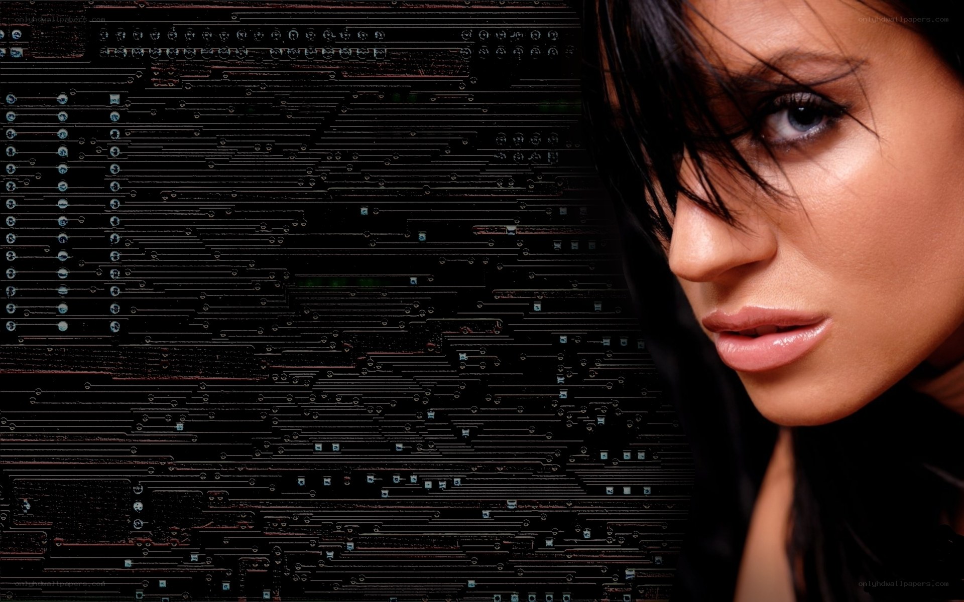 woman with circuit board background