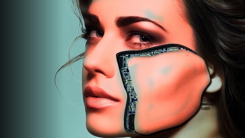 Woman with Circuit Board Face
