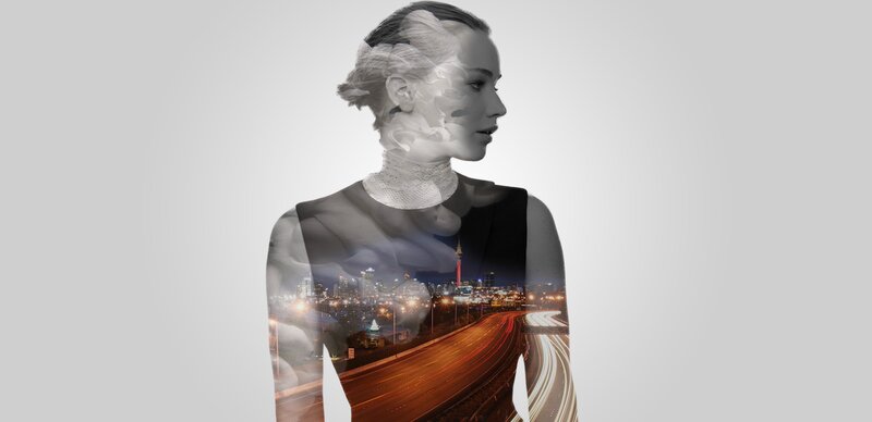 Woman with City Overlay