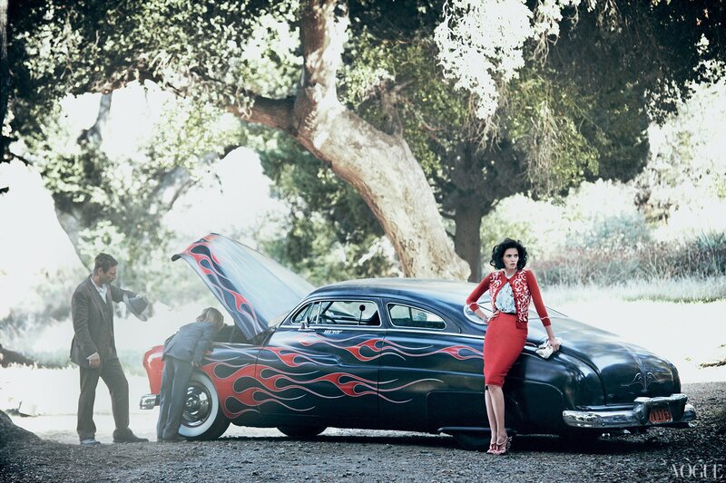 woman with classic car