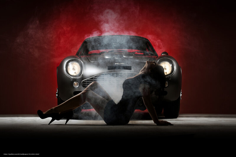 woman with classic car