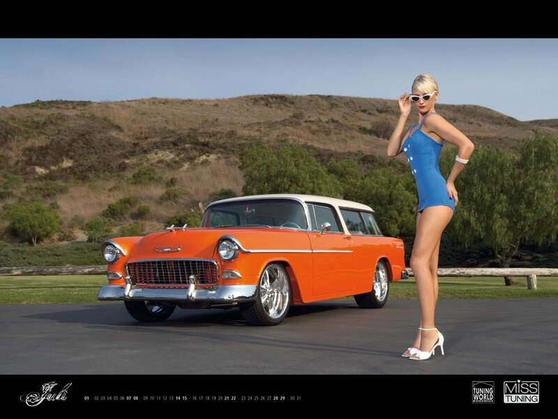 Woman with classic car