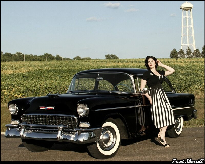 Woman with Classic Car — Black, Calm