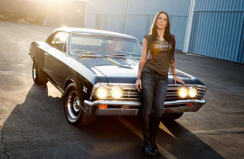 Woman with Classic Car — Black, Dramatic