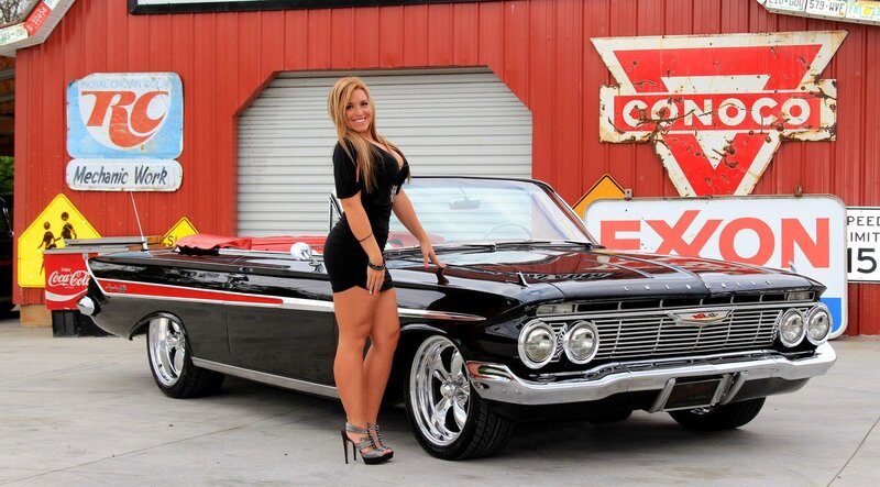 Woman with Classic Car — Black, Vibrant
