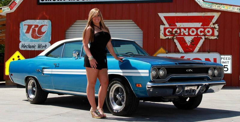 Woman with Classic Car — Blue, Bright, Afternoon, Photograph