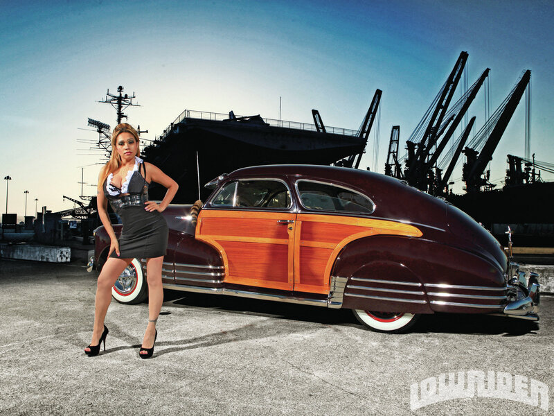 Woman with Classic Car — Brown, Dramatic, Sunset