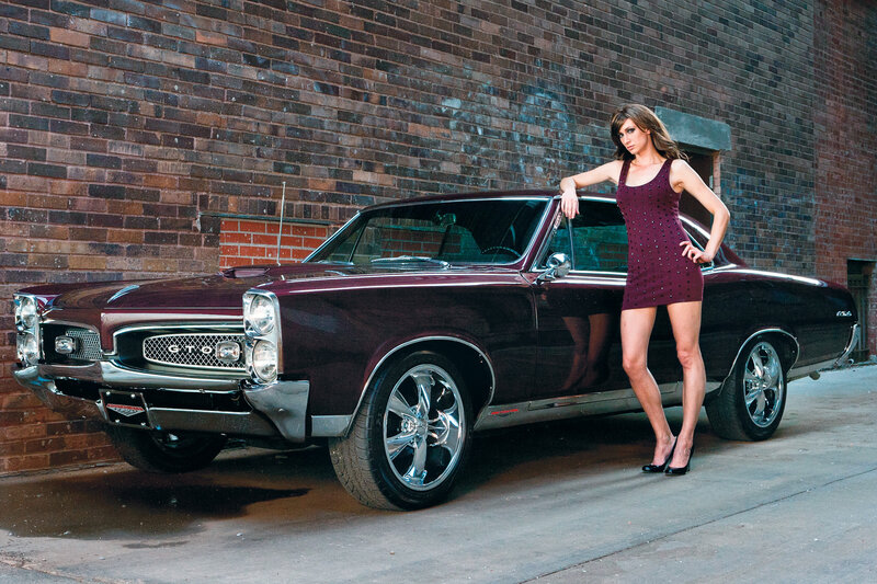 Woman with Classic Car — Maroon