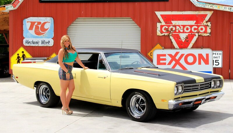 Woman with Classic Car — Yellow