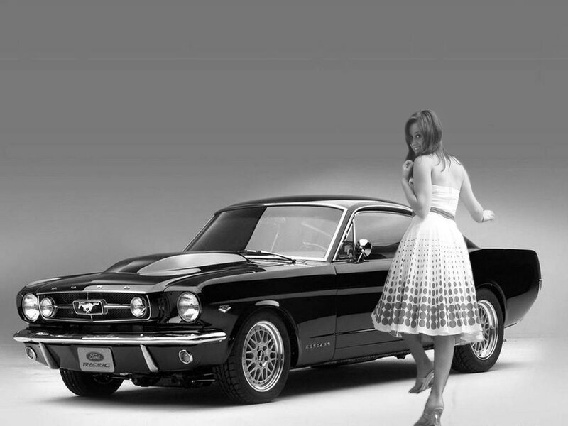 Woman with classic Ford Mustang
