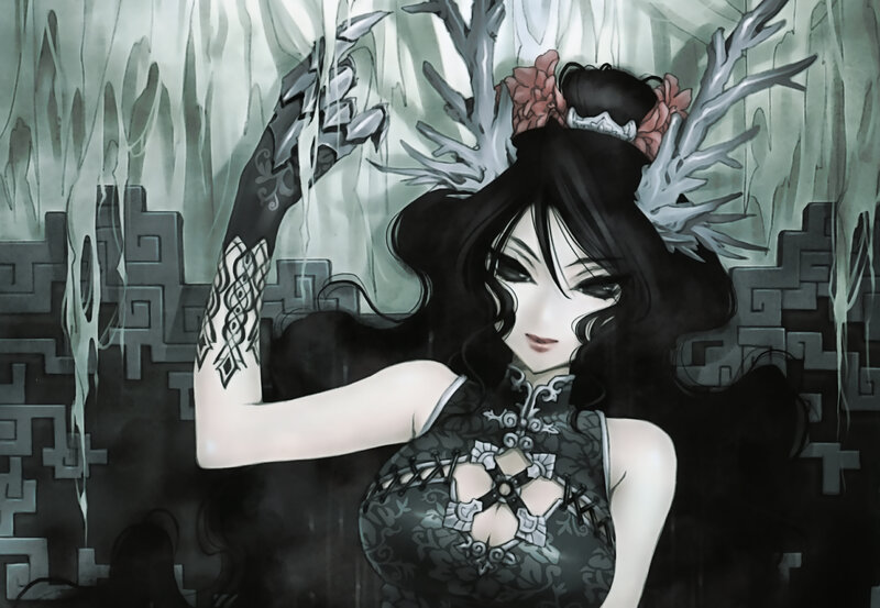 woman with clawed hand in dark forest