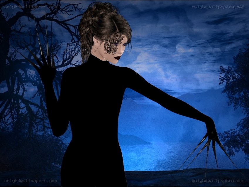 woman with clawed hands at night