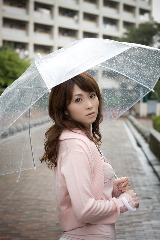 woman with clear umbrella in rain