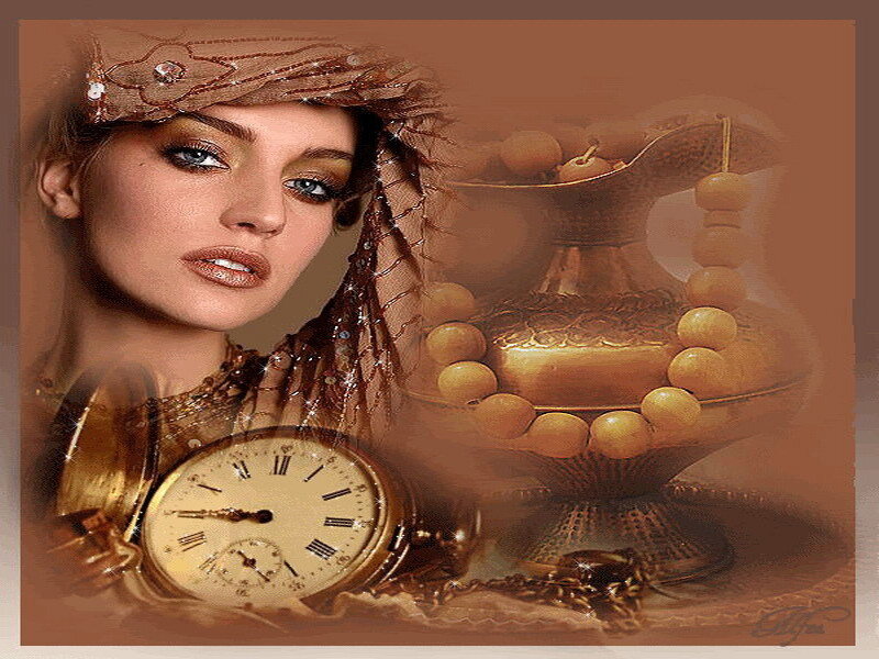 woman with clock and lamp